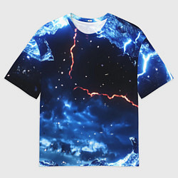 Футболка оверсайз мужская Звезды и молнии в разломе плит, цвет: 3D-принт