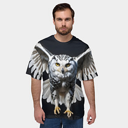 Футболка оверсайз мужская Белая сова на темном фоне, цвет: 3D-принт — фото 2