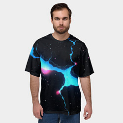 Футболка оверсайз мужская Голубой разлом в черной текстуре, цвет: 3D-принт — фото 2
