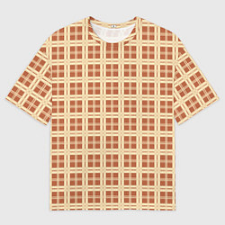 Футболка оверсайз мужская Светлый коричневый простая клетка, цвет: 3D-принт