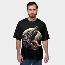 Футболка оверсайз мужская Волчья морда на фоне луны - нейроарт, цвет: 3D-принт — фото 2