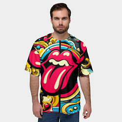 Футболка оверсайз мужская Rolling Stones logo - pop art pattern, цвет: 3D-принт — фото 2