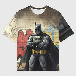 Футболка оверсайз мужская Бэтмен на фоне стены, цвет: 3D-принт