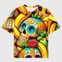 Футболка оверсайз мужская Colorfull skulls and bananas - pop art pattern, цвет: 3D-принт