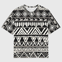 Футболка оверсайз мужская Черно белый орнамент в этническом стиле, цвет: 3D-принт