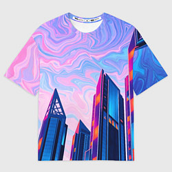 Футболка оверсайз мужская Абстракция с небоскребами, цвет: 3D-принт