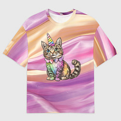 Футболка оверсайз мужская Котенок в костюме единорога, цвет: 3D-принт