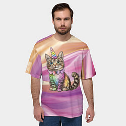 Футболка оверсайз мужская Котенок в костюме единорога, цвет: 3D-принт — фото 2