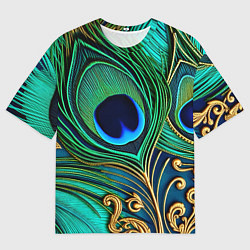 Футболка оверсайз мужская Зеленые перья павлина, цвет: 3D-принт