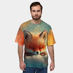 Футболка оверсайз мужская Лисенок спит на облаке, цвет: 3D-принт — фото 2