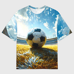 Футболка оверсайз мужская Футбольный мяч на стадионе, цвет: 3D-принт