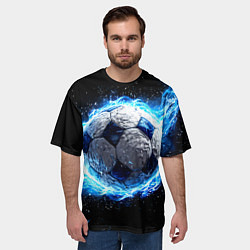 Футболка оверсайз мужская Футбольный мяч в синем пламени, цвет: 3D-принт — фото 2