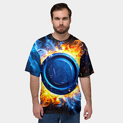 Футболка оверсайз мужская Шайба в синем пламени, цвет: 3D-принт — фото 2