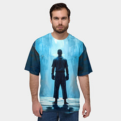 Футболка оверсайз мужская Боец крав-мага на синем, цвет: 3D-принт — фото 2