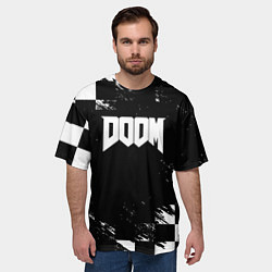 Футболка оверсайз мужская Doom краски клетка, цвет: 3D-принт — фото 2