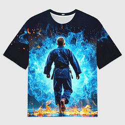 Футболка оверсайз мужская Дзюдоист в синем пламени, цвет: 3D-принт