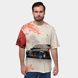 Футболка оверсайз мужская Черная БМВ и сакура, цвет: 3D-принт — фото 2