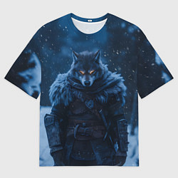 Мужская футболка оверсайз Воин волк зимой