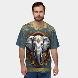 Футболка оверсайз мужская Слон лотос и золотая мандала, цвет: 3D-принт — фото 2