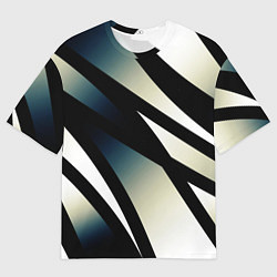 Футболка оверсайз мужская Чёрно-белый с синим затемнением полосы, цвет: 3D-принт