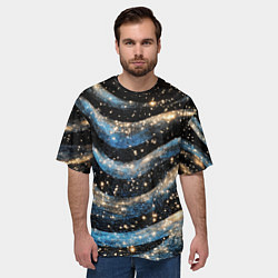 Футболка оверсайз мужская Волнистые синие линии на черном, цвет: 3D-принт — фото 2