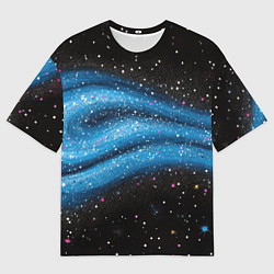 Футболка оверсайз мужская Синяя абстрактная текстура на черном, цвет: 3D-принт