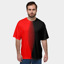 Футболка оверсайз мужская Чёрно-красный пополам с переходом, цвет: 3D-принт — фото 2