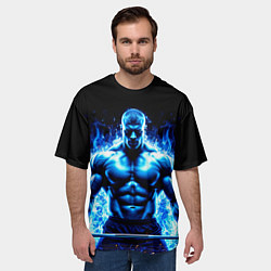 Футболка оверсайз мужская Пауэрлифтер в синем пламени, цвет: 3D-принт — фото 2