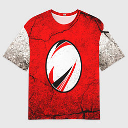 Футболка оверсайз мужская Красно-белый мяч для регби, цвет: 3D-принт