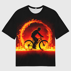 Мужская футболка оверсайз Трековый велосипедист в огне