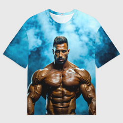 Футболка оверсайз мужская Бодибилдер в синем дыму, цвет: 3D-принт