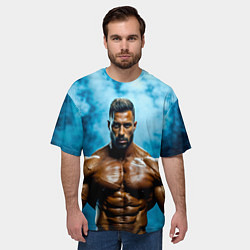 Футболка оверсайз мужская Бодибилдер в синем дыму, цвет: 3D-принт — фото 2