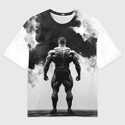 Футболка оверсайз мужская Бодибилдер и черный дым, цвет: 3D-принт