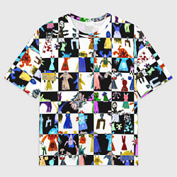 Мужская футболка оверсайз Монстрики на шахматном фоне