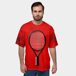 Футболка оверсайз мужская Теннисная ракетка на красном, цвет: 3D-принт — фото 2