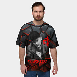 Футболка оверсайз мужская Юрий Хой Сектор газа портрет на камнях, цвет: 3D-принт — фото 2