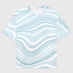 Мужская футболка оверсайз Светлый бело-голубой волнистые полосы