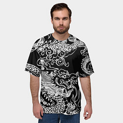 Футболка оверсайз мужская Белый дракон на черном, цвет: 3D-принт — фото 2