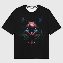 Мужская футболка оверсайз Cyber cat неоновые глаза