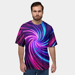 Футболка оверсайз мужская Неоновый вихрь из светящихся линий, цвет: 3D-принт — фото 2