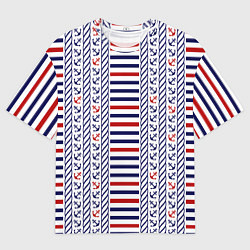 Футболка оверсайз мужская Полосатый морской орнамент с якорями, цвет: 3D-принт
