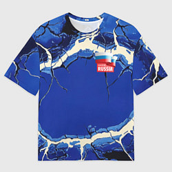 Мужская футболка оверсайз Russia blue abstract