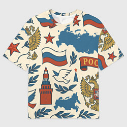 Мужская футболка оверсайз Российский патриотический узор