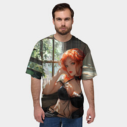 Футболка оверсайз мужская Рыжая девушка у окна, цвет: 3D-принт — фото 2
