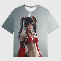 Футболка оверсайз мужская Азиатская девушка в красном латексе, цвет: 3D-принт