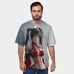 Футболка оверсайз мужская Азиатская девушка в красном латексе, цвет: 3D-принт — фото 2