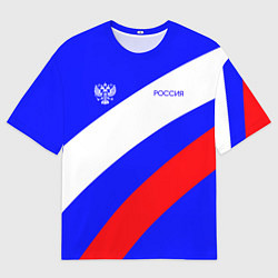 Футболка оверсайз мужская Россия с гербом и цветами флага, цвет: 3D-принт