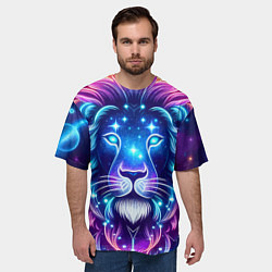Футболка оверсайз мужская Космический неоновый лев - нейроарт, цвет: 3D-принт — фото 2