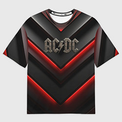 Футболка оверсайз мужская ACDC лого из металла на черно-красной текстуре, цвет: 3D-принт