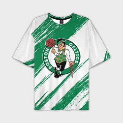 Футболка оверсайз мужская Boston Celtics white and green, цвет: 3D-принт
